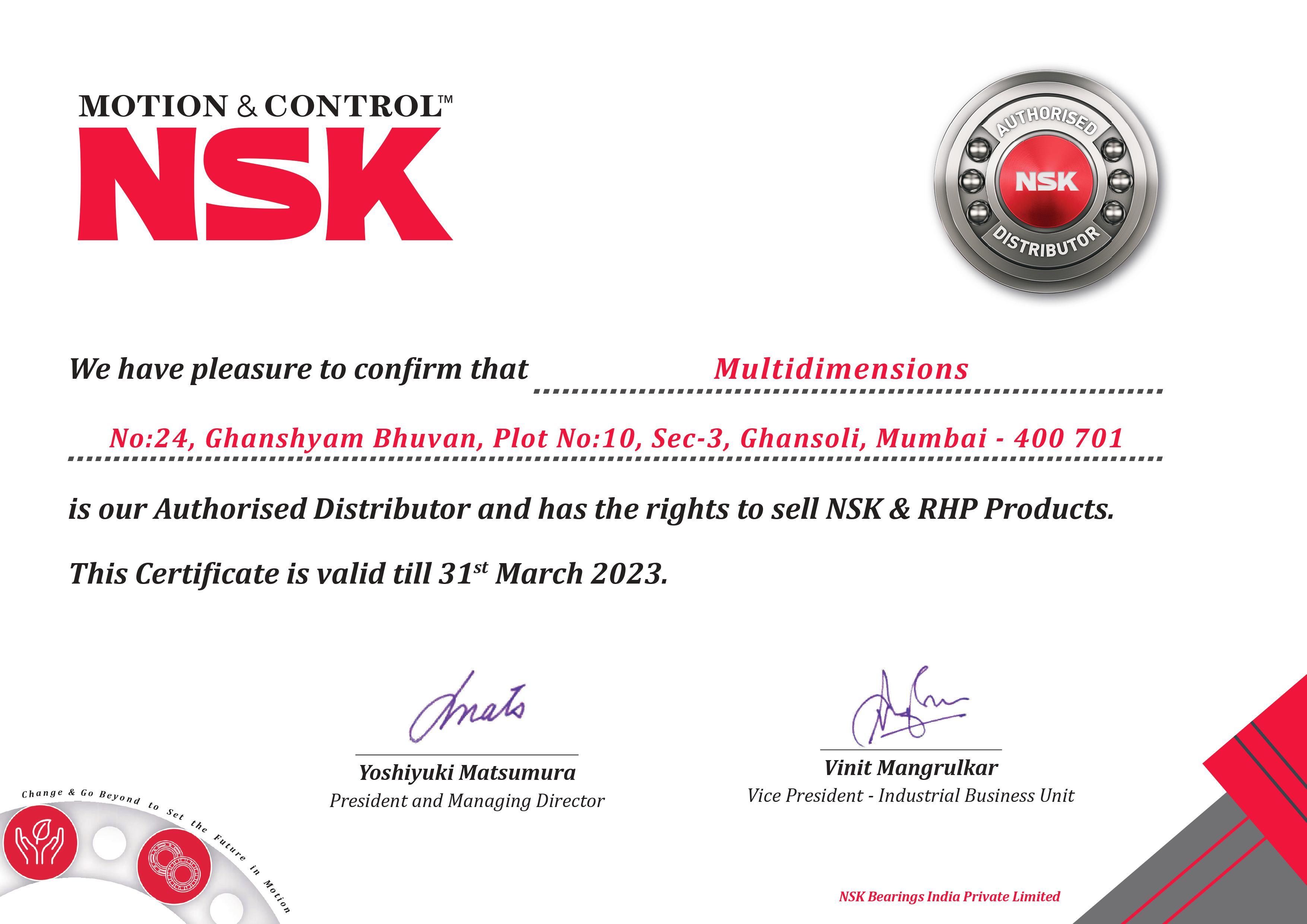 NSK Authorization Certificate